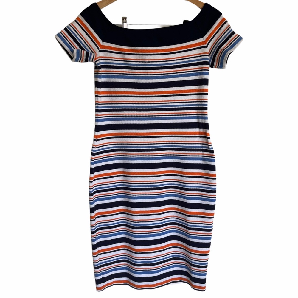 Michael Kor’s Striped Off The Shoulder Dress